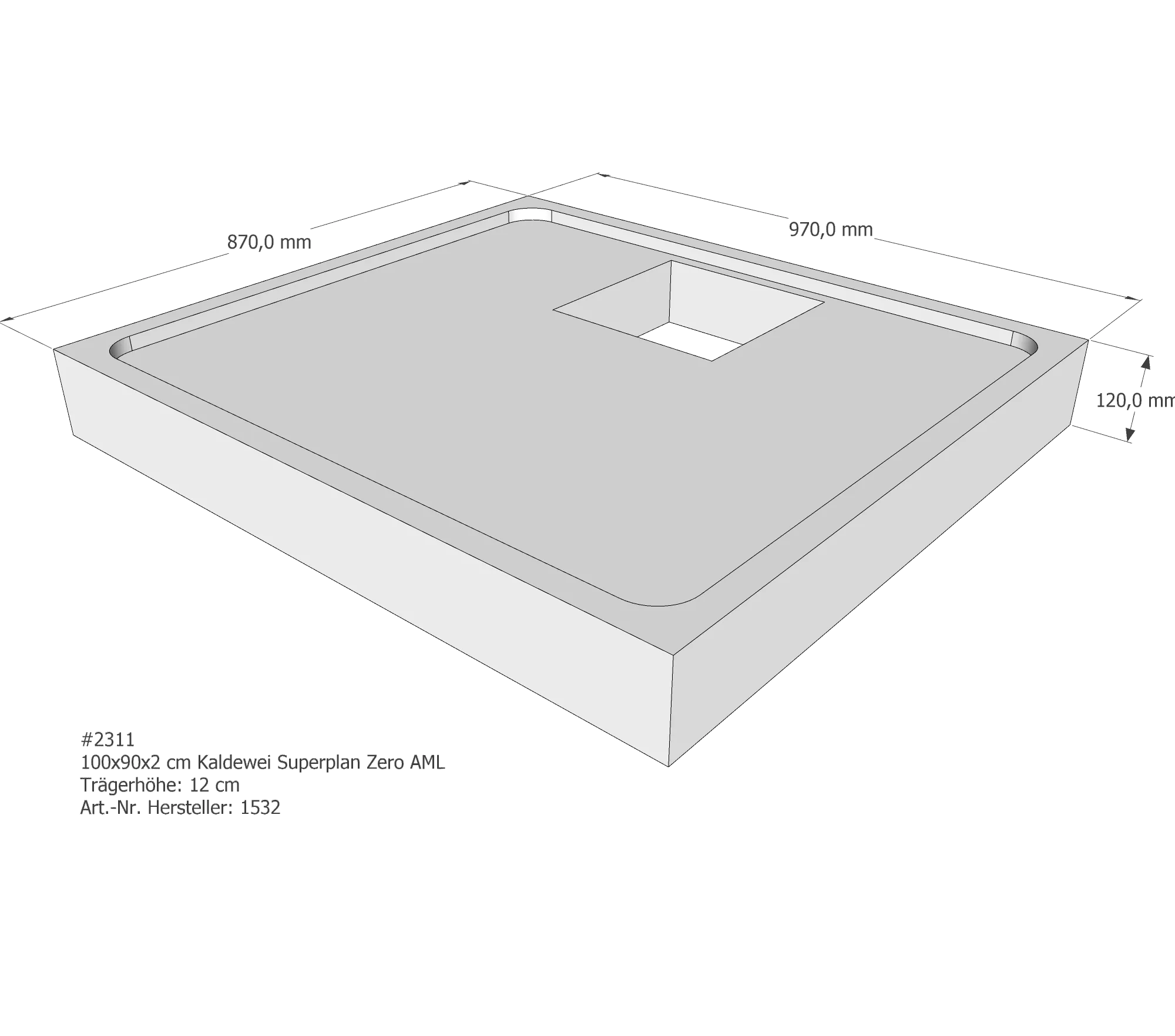 Duschwannenträger für Kaldewei Superplan Zero 100 × 90 × 2 cm Breite: 90 cm / Länge: 100 cm Duschwannenträger für Kaldewei Superplan Zero 100 × 90 × 2 cm Breite: 90 cm / Länge: 100 cm