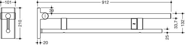 Stützklappgriff Duo, Design A des Systems 900, Edelstahl, PVD, Ausladung 900 mm, mit Funk-Spülauslösung, Ausführung links, in Farbe CK (messing glänzend) Stützklappgriff Duo, Design A des Systems 900, Edelstahl, PVD, Ausladung 900 mm, mit Funk-Spülauslösung, Ausführung links, in Farbe CK (messing glänzend)