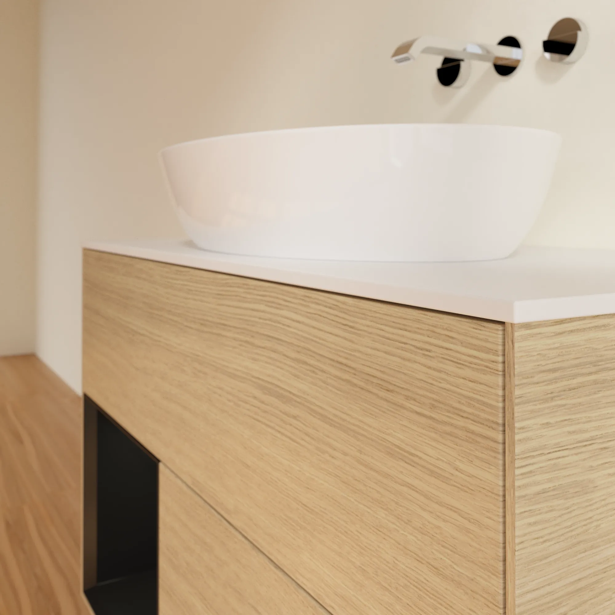 Villeroy & Boch Waschtischunterschrank „Finion“ für Schrankwaschtisch 1000 × 603 × 501 mm Oak Veneer, für Becken mittig, ohne Hahnlochbohrung Villeroy & Boch Waschtischunterschrank „Finion“ für Schrankwaschtisch 1000 × 603 × 501 mm Oak Veneer, für Becken mittig, ohne Hahnlochbohrung