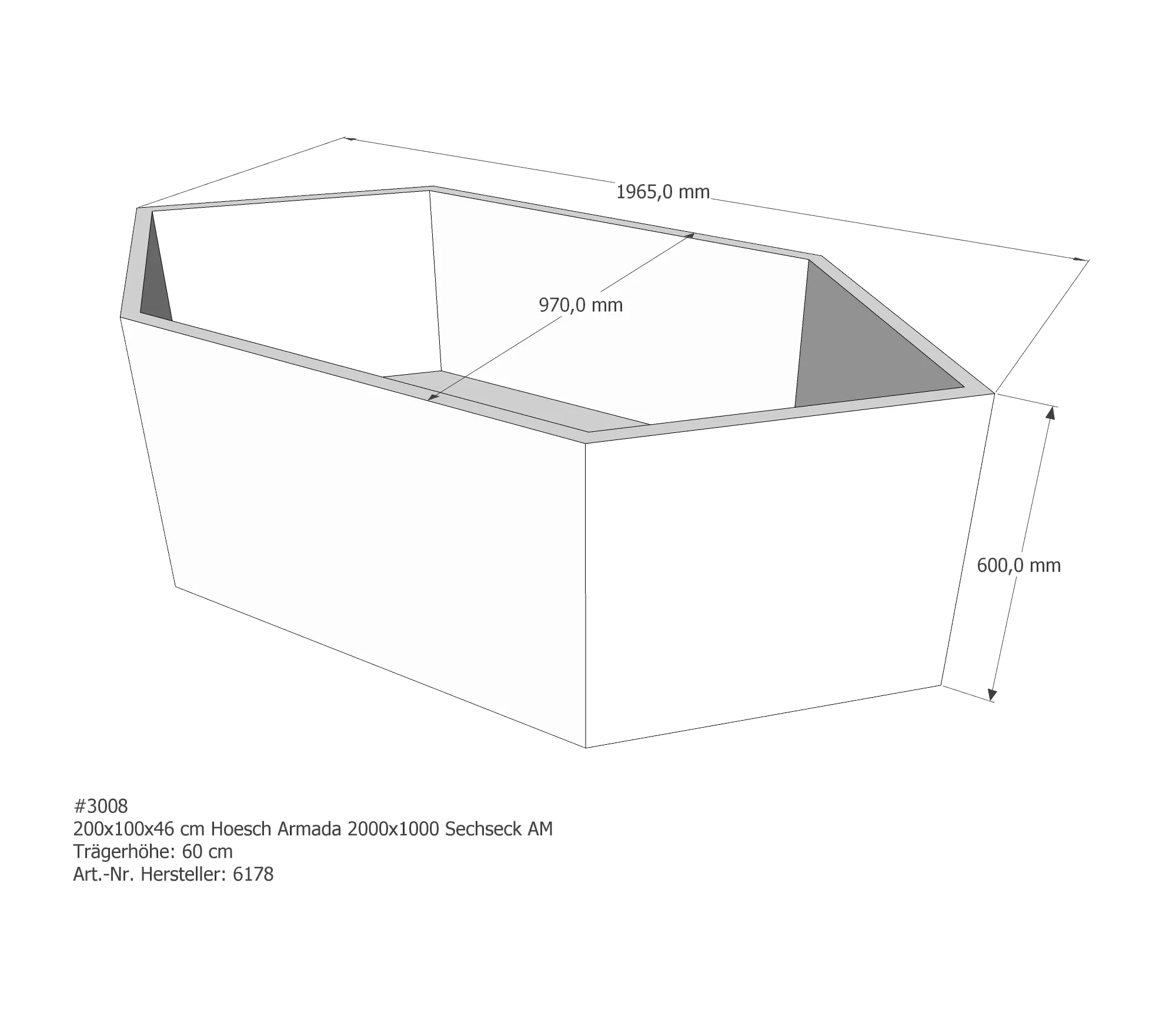 Badewannenträger für Hoesch Armada 200 × 100 × 46 cm