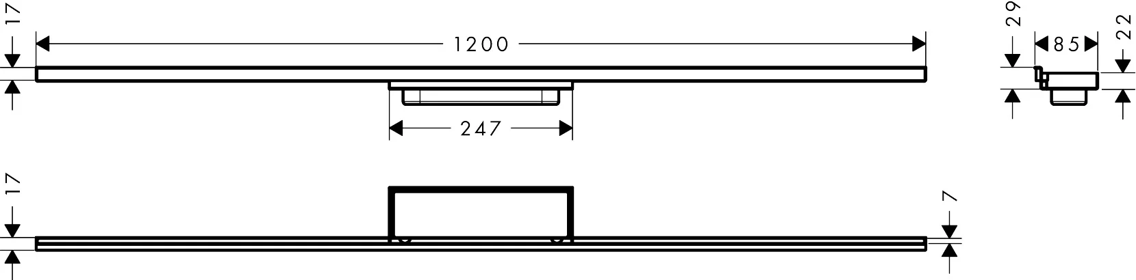Hansgrohe RainDrain Minimalistic Duschrinne 1200 mm, wandangebunden, befliesbar, Edelstahl V2A