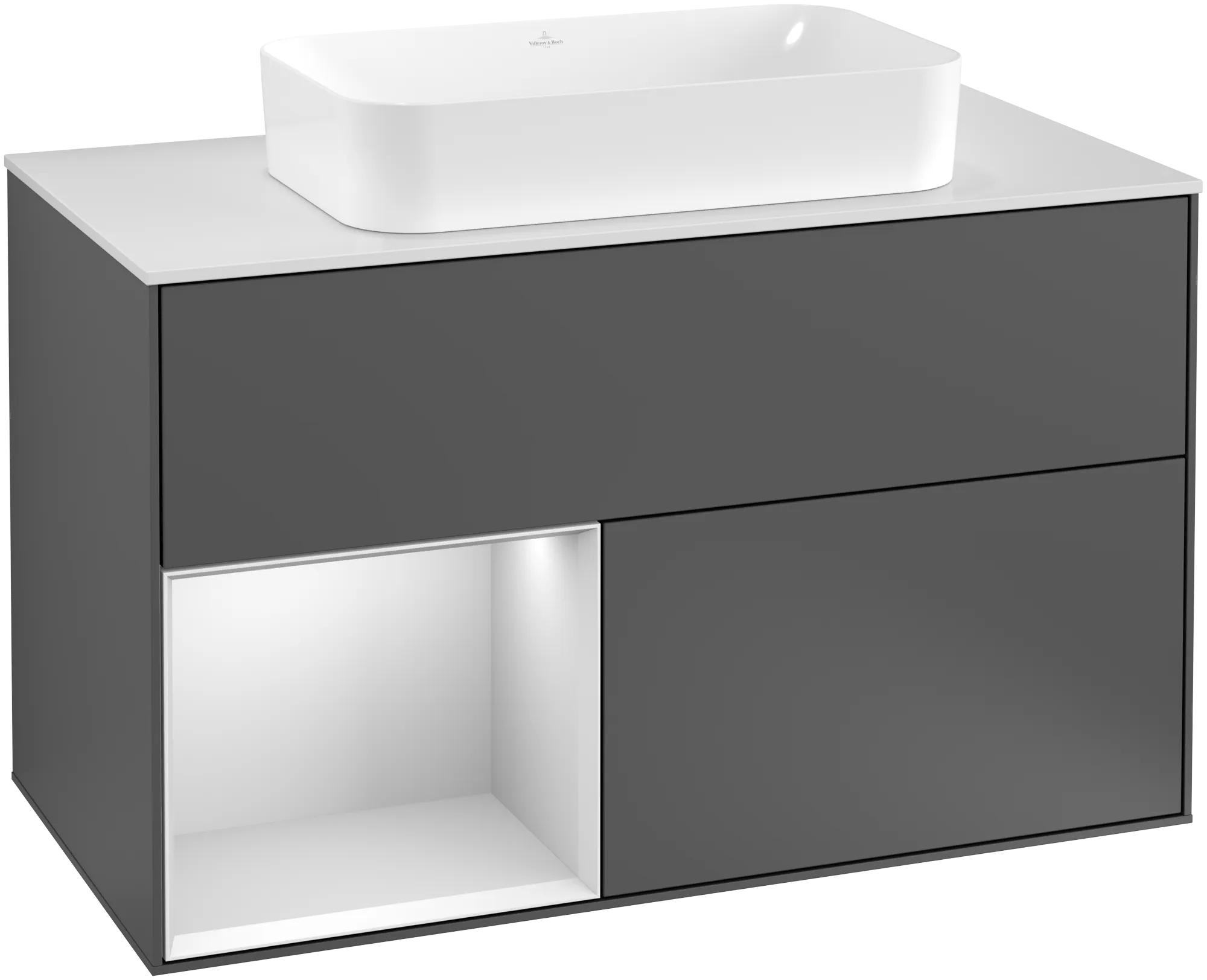 Villeroy & Boch Finion Waschbeckenunterschrank G24, Anthrazit Matt Lack / Weiss Matt Lack / Glas Weiss Matt