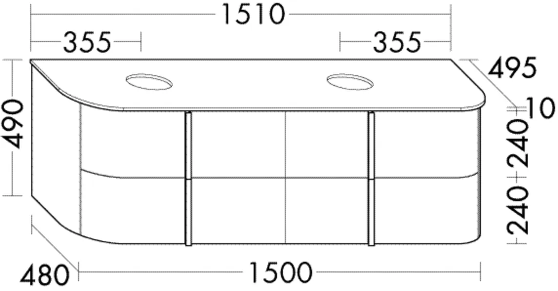 Waschtischunterschrank Lavo 2.0 von burgbad – 1510 mm breit, 490 mm hoch, 495 mm tief, inkl. 2 Schubladen, 2 Aufbewahrungsboxen und Metallkonsolen