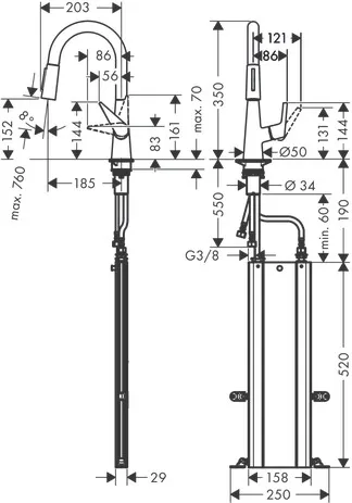 Spültischmischer 160 Talis M51 Ausziehbrause 2jet sBox chrom