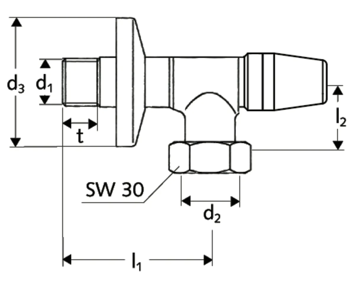 Wasserzähler-Eckventil, Schubrosette Ø 54 mm, DN 15 G 1/2 AG, DN 20 G 3/4 IG, chrom