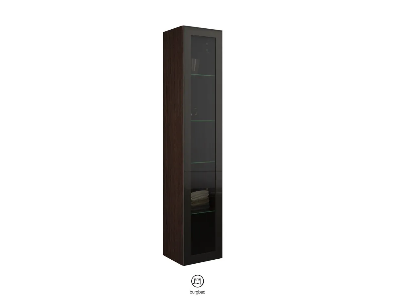 Hochschrank, 1 Alurahmentür mit Rauchglaseinsatz in Bronze;4 Glaseinlegeböden, Tiefe: 320 mm, Breite: 350 mm, Höhe: 1760 mm