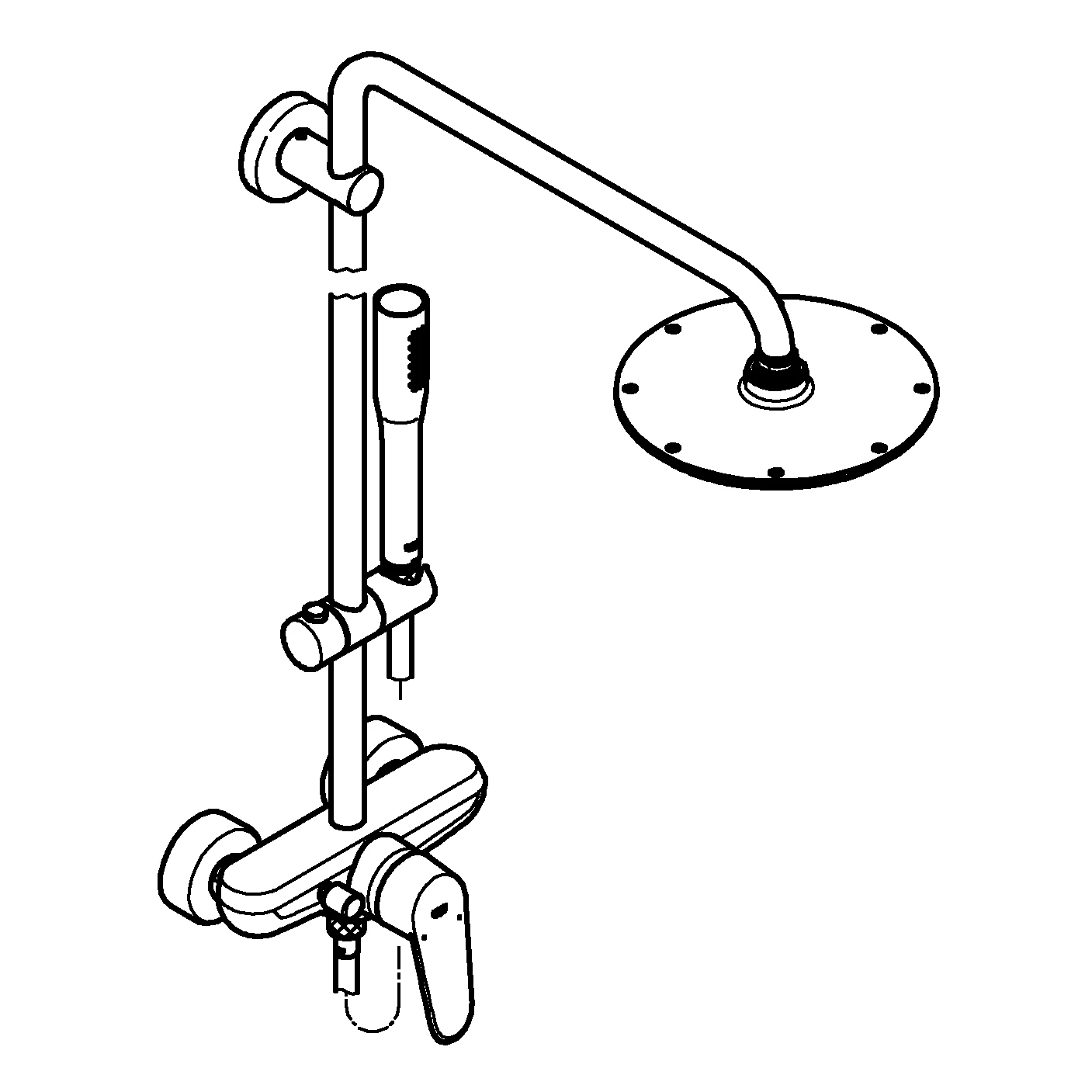 Duschsystem Euphoria Eurodisc Cosmopolitan System 210 23058_3, mit Einhandmischer, Wandmontage, chrom