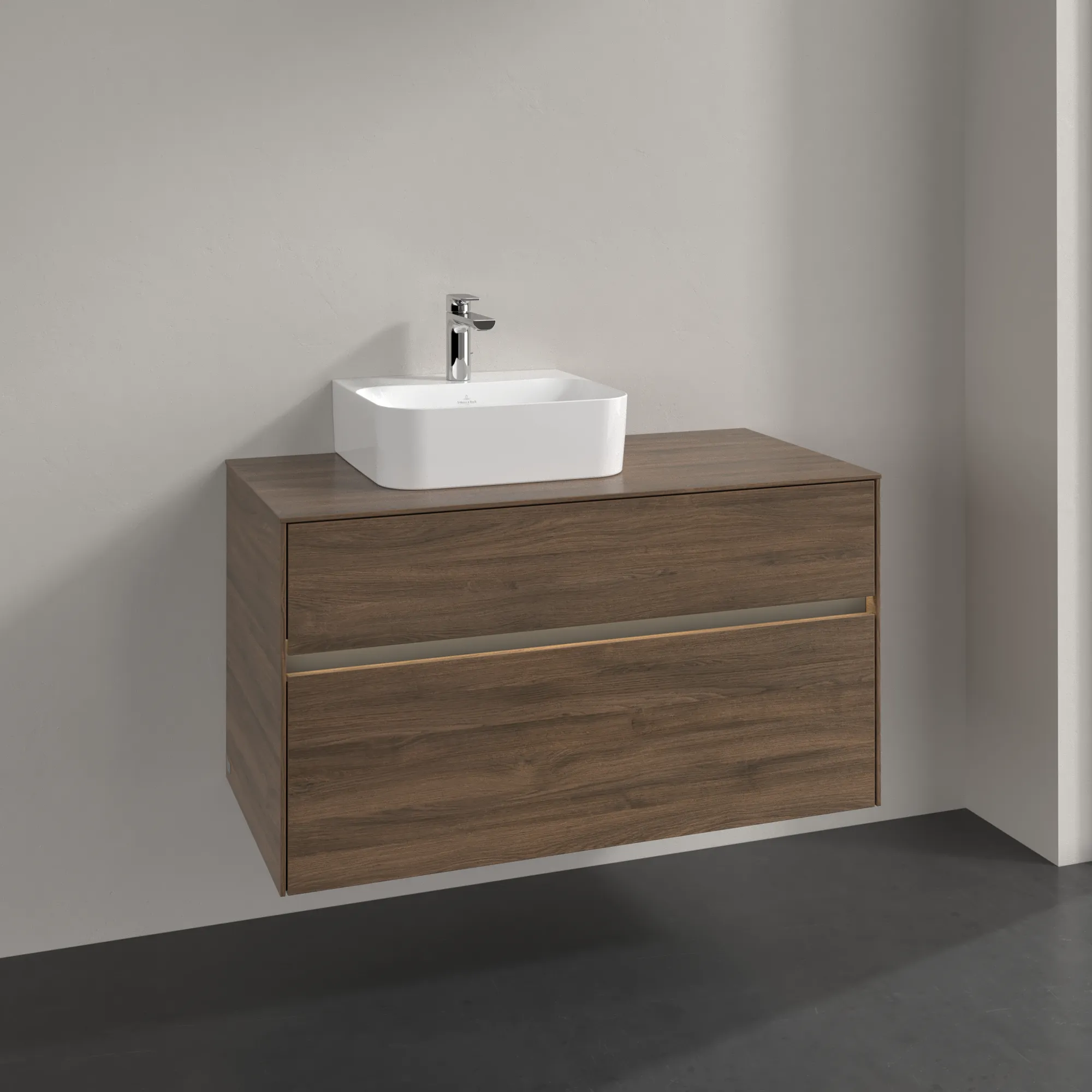 Villeroy & Boch Waschtischunterschrank „Collaro“ 1000 × 548 × 500 mm Arizona Oak, mit Beleuchtung, für Becken links Villeroy & Boch Waschtischunterschrank „Collaro“ 1000 × 548 × 500 mm Arizona Oak, mit Beleuchtung, für Becken links