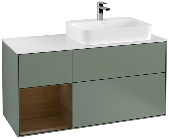 Villeroy & Boch Waschtischunterschrank „Finion“ für Schrankwaschtisch 1200 × 603 × 501 mm Olive Matt Lacquer, für Becken rechts Villeroy & Boch Waschtischunterschrank „Finion“ für Schrankwaschtisch 1200 × 603 × 501 mm Olive Matt Lacquer, für Becken rechts