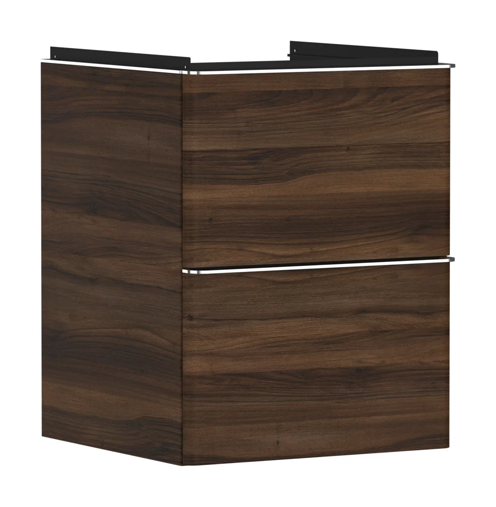 Hansgrohe Xelu Q Waschtischunterschrank Nussbaum Dunkel, 480x475 mm, 2 Schubkästen, verchromte Griffe, SoftClose, vormontiert