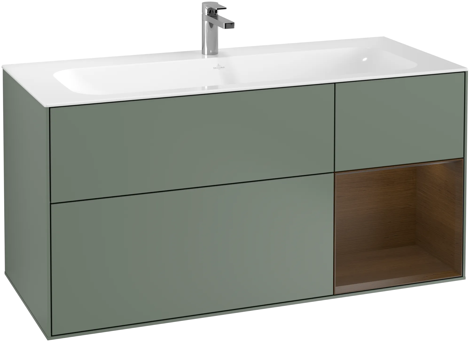 Villeroy & Boch Finion Waschbeckenunterschrank G07 1196x591x498mm Olive Matt Lacquer / Walnut Veneer