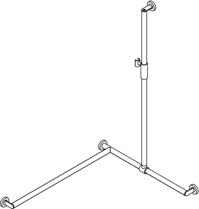 Duschhandlauf mit verschiebbarer Brausehalterstange, Edelstahl, PVD, mit magnetischem Brausehalter, senkrechte Länge 1250 mm, waagerechte Längen 765 mm und 965 mm, D: 32 mm, Ausführung links, in Farbe CK (messing glänzend)