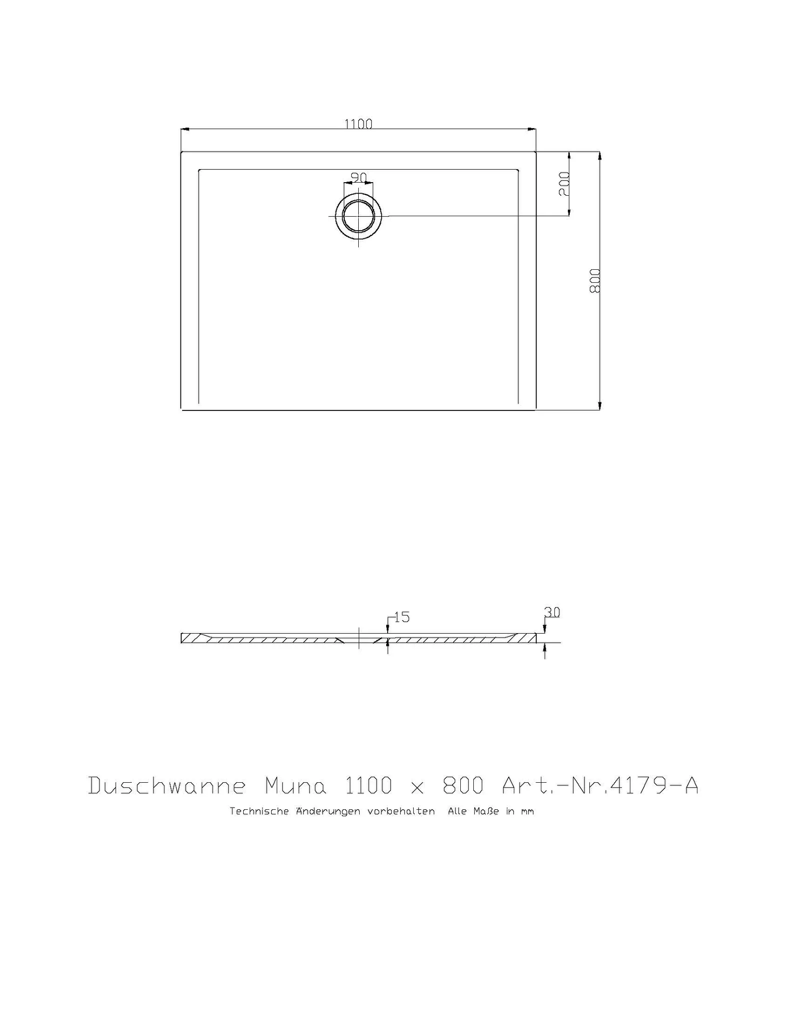 Duschwanne „Muna“ Rechteck 110 × 80 cm in Steingrau