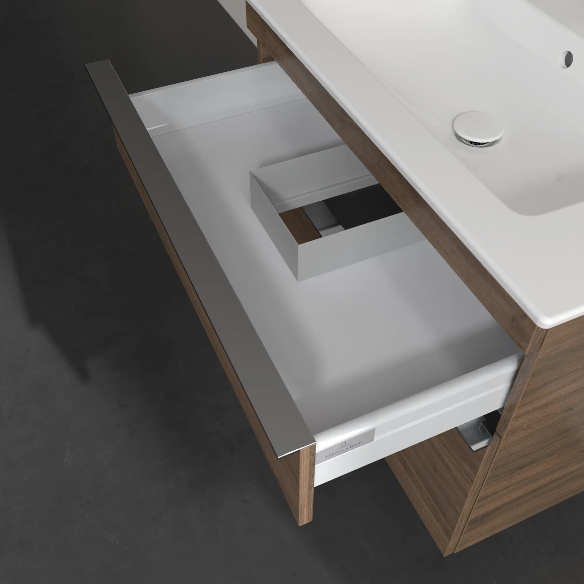 Villeroy & Boch Waschbeckenunterschrank Venticello, Arizona Oak, 753x590x502 mm, Eckig, mittige Wanneneinbauposition, 2 Auszüge mit SoftClosing, 1 Waschbecken Villeroy & Boch Waschbeckenunterschrank Venticello, Arizona Oak, 753x590x502 mm, Eckig, mittige Wanneneinbauposition, 2 Auszüge mit SoftClosing, 1 Waschbecken