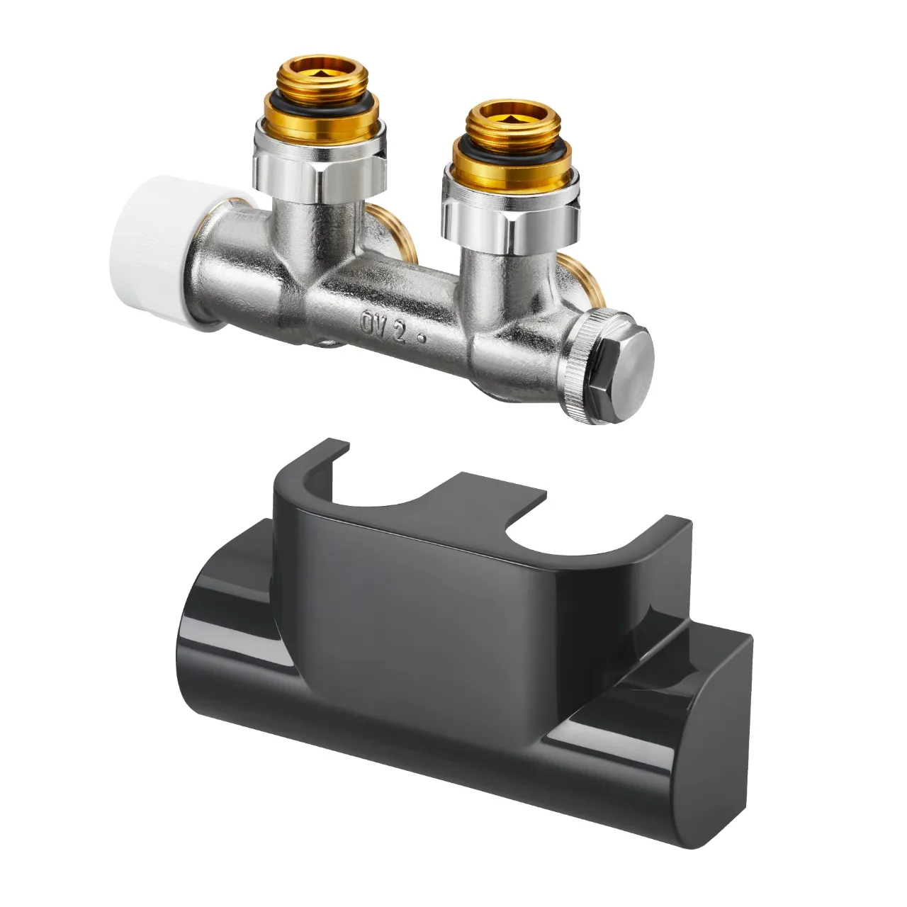 Design in Bad Anschlussgarnitur für Heizkörper mit 50 mm Anschluss Eckform „Multiblock T“ in anthrazit Design in Bad Anschlussgarnitur für Heizkörper mit 50 mm Anschluss Eckform „Multiblock T“ in anthrazit