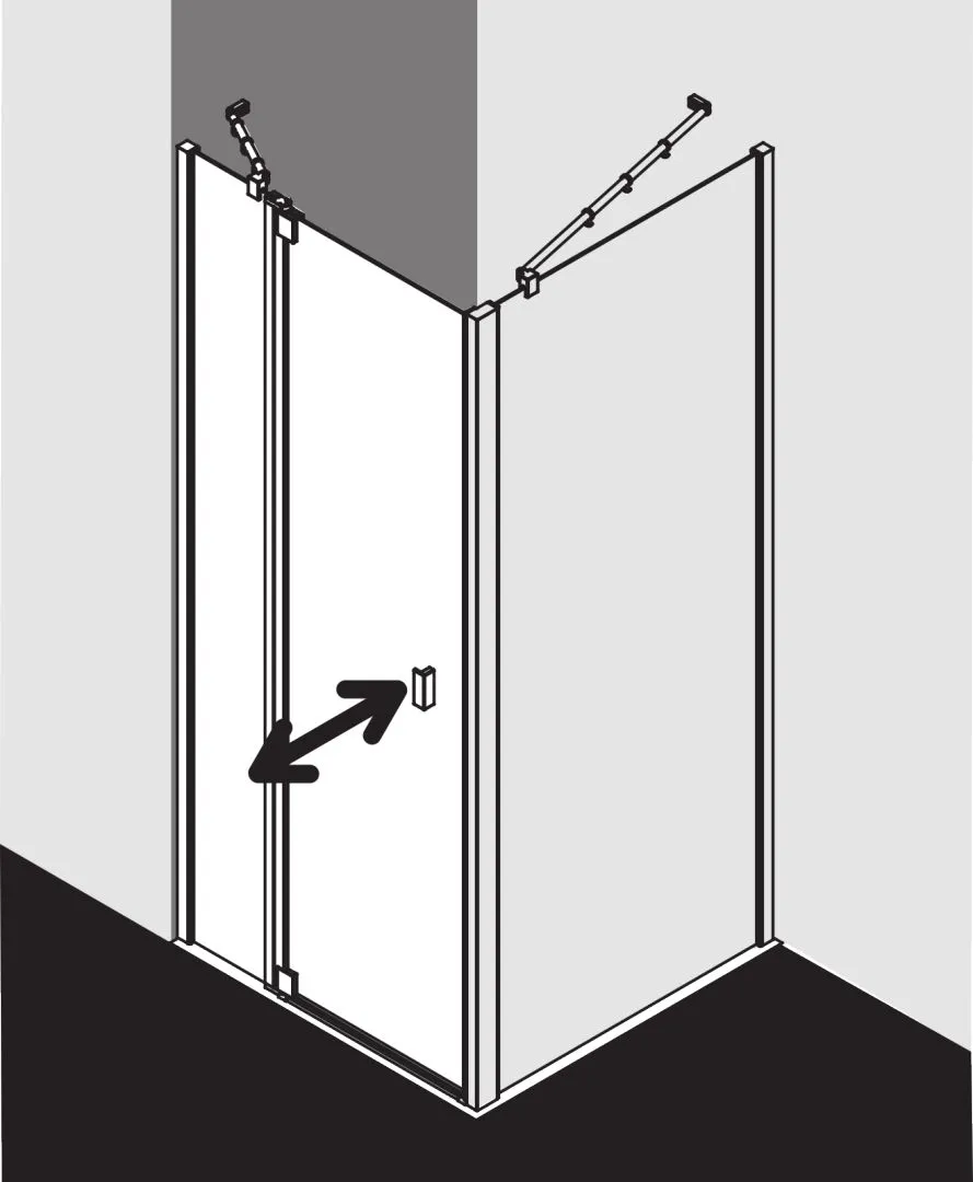 Kermi Pendeltür 1-flügelig mit Festfeld links für Nische und Ecke „RAYA“ Glas Klar, Profile Silber Mattglanz, BV: 843 - 883 mm GAK: 830 - 860 mm WE: 843 - 883 mm H: 2000 mm Kermi Pendeltür 1-flügelig mit Festfeld links für Nische und Ecke „RAYA“ Glas Klar, Profile Silber Mattglanz, BV: 843 - 883 mm GAK: 830 - 860 mm WE: 843 - 883 mm H: 2000 mm
