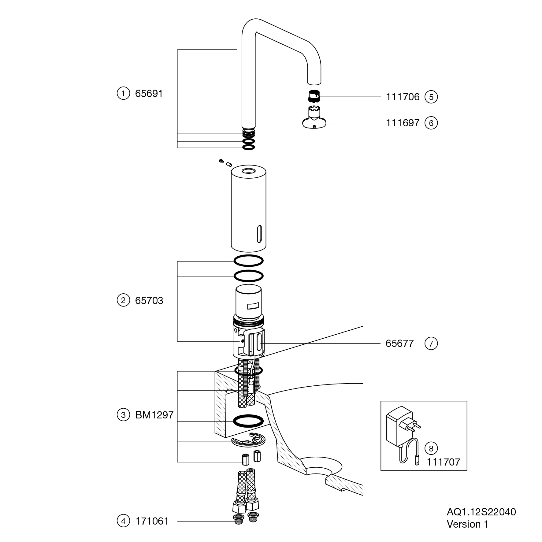 SENSORIC Waschtischarmatur elektr., verchr, Rundrohr, Netzbetrieb SENSORIC Waschtischarmatur elektr., verchr, Rundrohr, Netzbetrieb