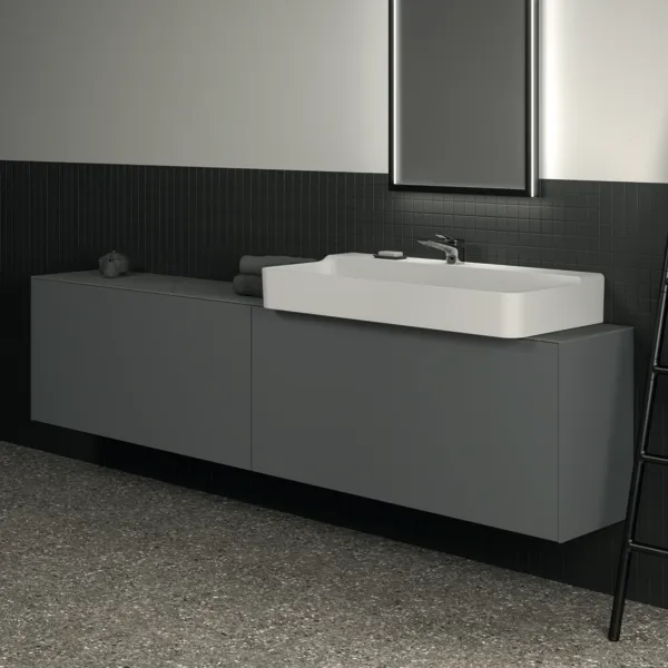 Waschtischplatte Conca, aus Keramik, 2387x373x6mm, Marmor Noir Desir