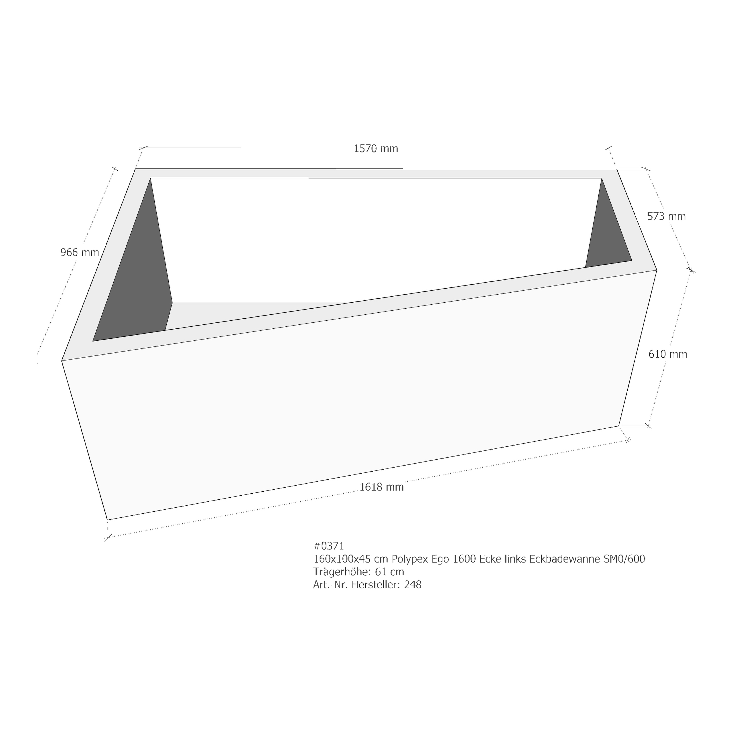 Badewannenträger für Polypex Ego 1600 Ecke links 160 × 100 × 45 cm