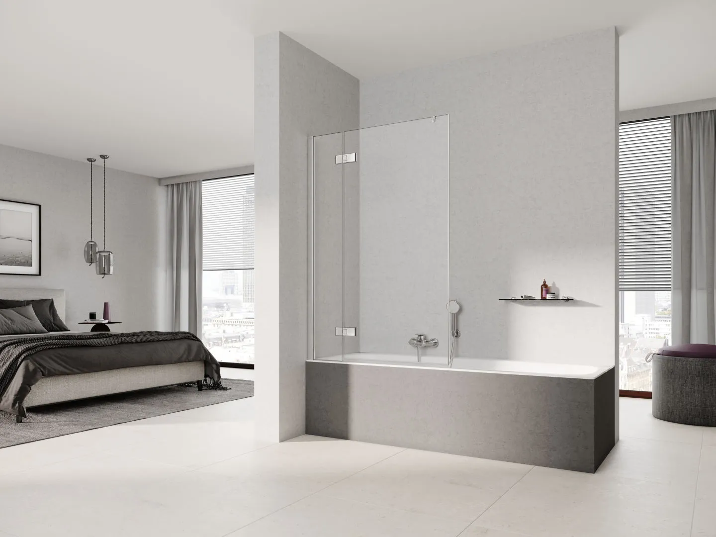 Kermi Duschdesign MENA ME DTR/L Pendelflügel mit Festfeld, Anschlag links, H 1500 mm, Gesamtbreite 780-800 mm, Silber Hochglanz