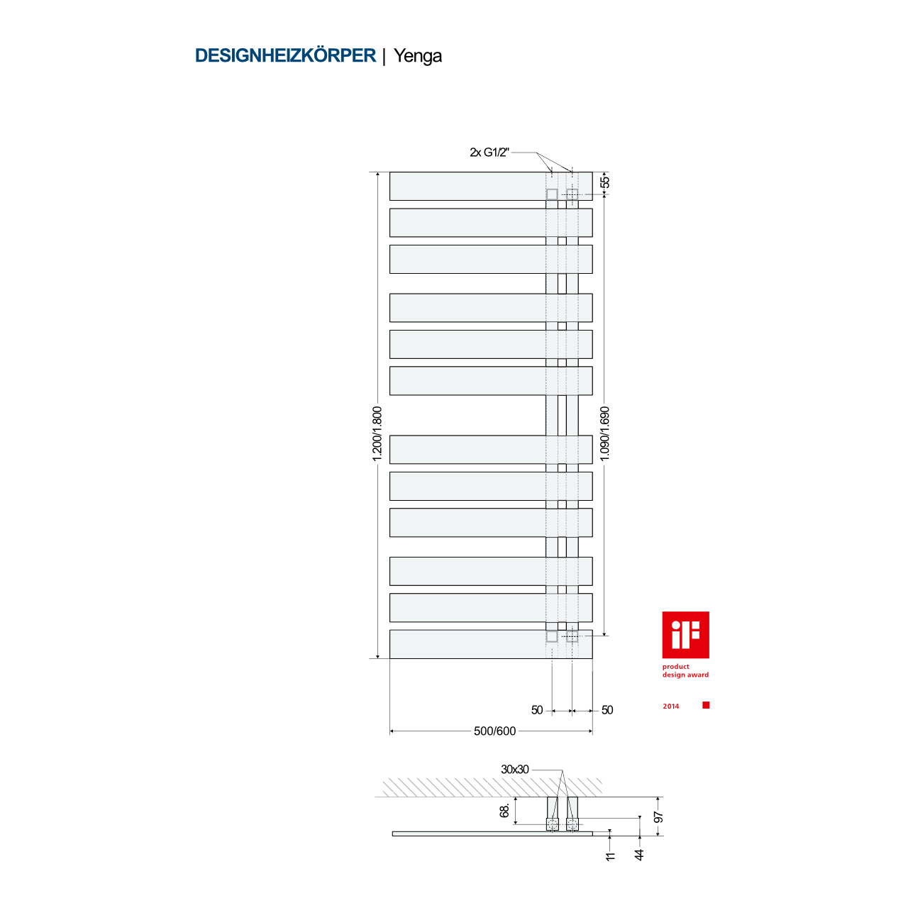 HSK Design-Handtuchwärmer „Yenga“ Elektrobetrieb 60 × 182,4 cm