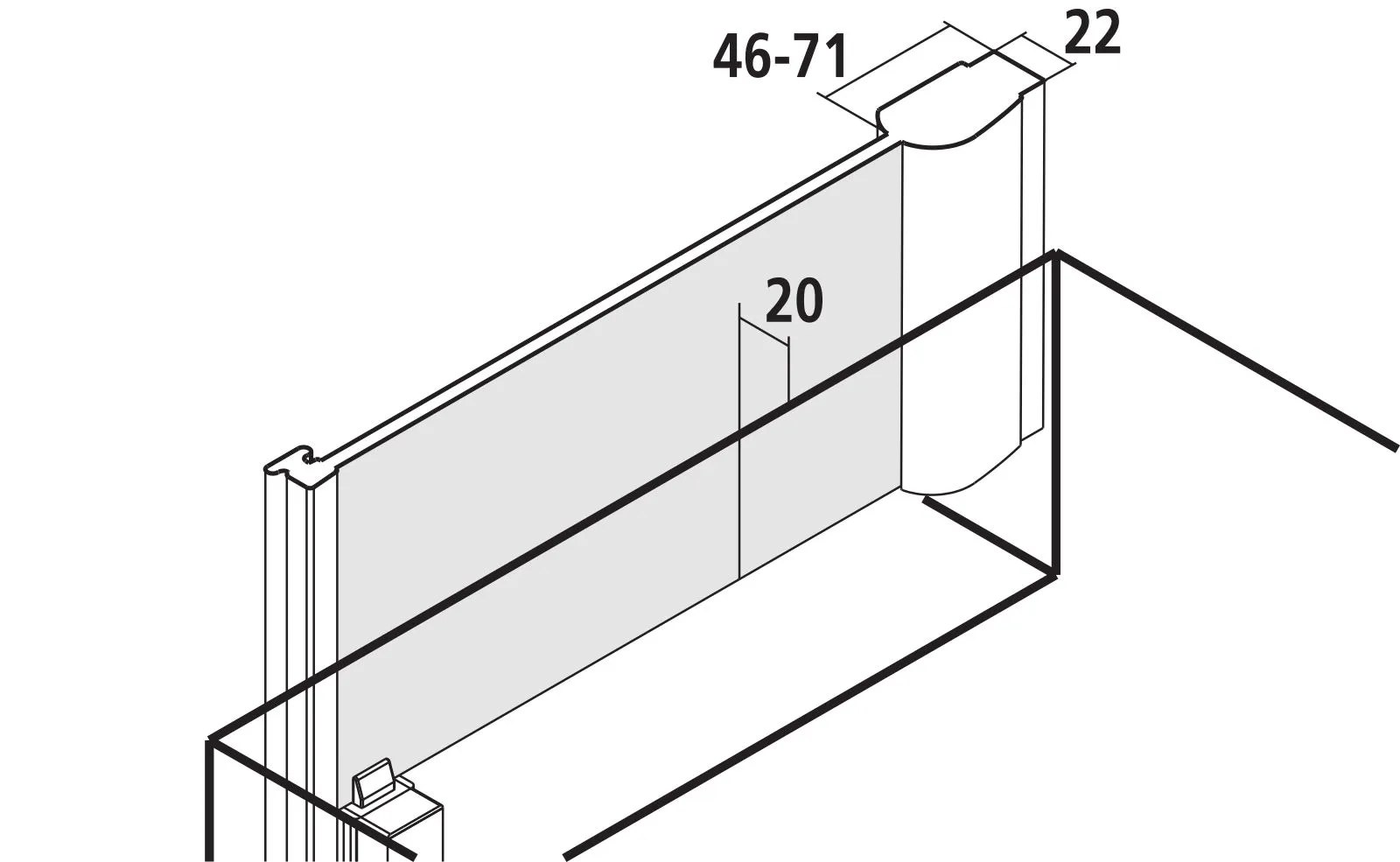 Kermi verkürzte Seitenwand neben Badewanne für Ecke „PEGA“ Glas Klar, Profile Silber Hochglanz, BV: 665 - 690 mm WE: 675 - 700 mm H: 1600 mm