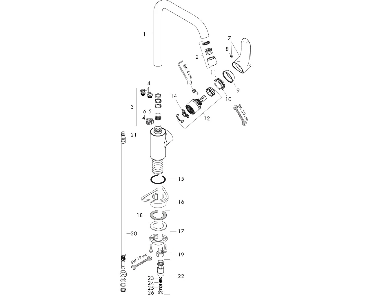 Spültischmischer 260 Focus M41 Niederdruck 1jet chrom