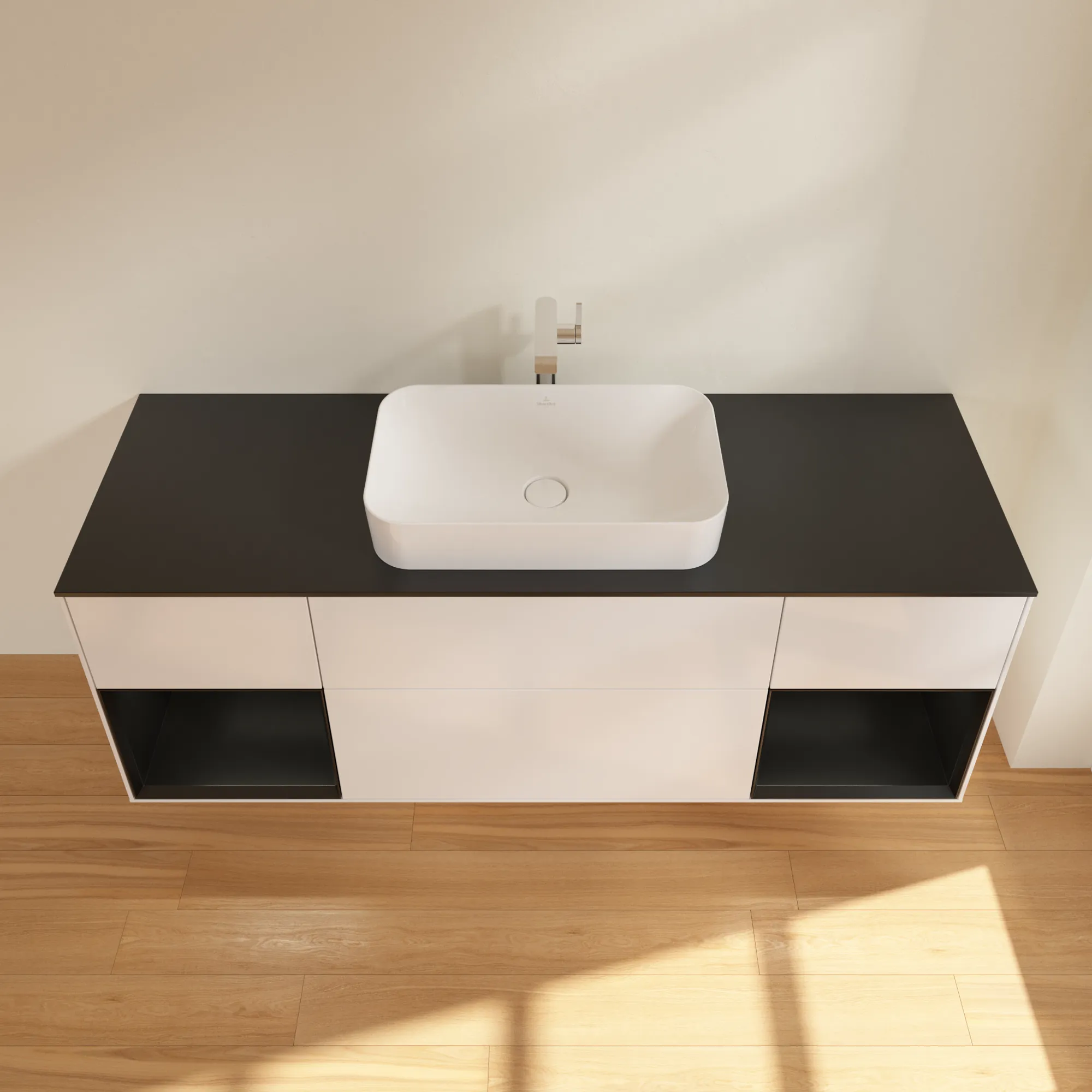 Villeroy & Boch Waschtischunterschrank „Finion“ für Schrankwaschtisch 1600 × 603 × 501 mm Glossy White Lacquer, mit Hahnlochbohrung, für Becken mittig Villeroy & Boch Waschtischunterschrank „Finion“ für Schrankwaschtisch 1600 × 603 × 501 mm Glossy White Lacquer, mit Hahnlochbohrung, für Becken mittig