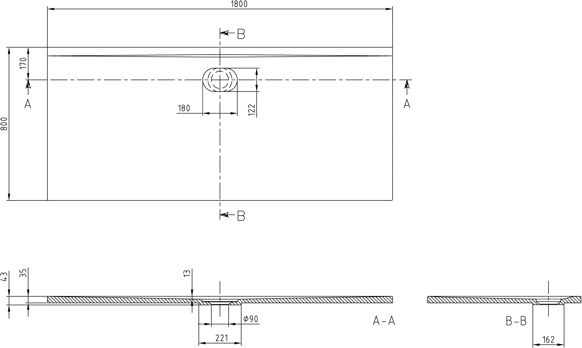 Villeroy & Boch Duschwanne Ecora 1800 x 800 x 35 mm in Weiß Alpin Villeroy & Boch Duschwanne Ecora 1800 x 800 x 35 mm in Weiß Alpin
