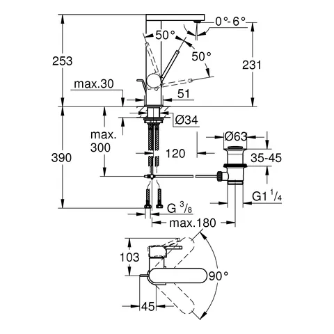 Einhand-Waschtischbatterie Plus 23851_3, L-Size, Einlochmontage, Zugstangen-Ablaufgarnitur 1 1/4″', chrom Einhand-Waschtischbatterie Plus 23851_3, L-Size, Einlochmontage, Zugstangen-Ablaufgarnitur 1 1/4″', chrom
