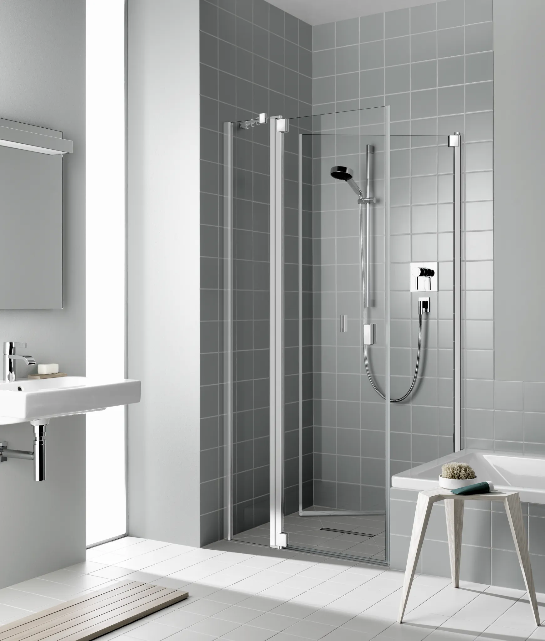 Kermi bewegliche Seitenwand beweglich links für Ecke „RAYA“ Glas Klar, Profile Silber Mattglanz, BV: 745 - 775 mm GAK: 730 - 760 mm WE: 755 - 785 mm H: 1850 mm