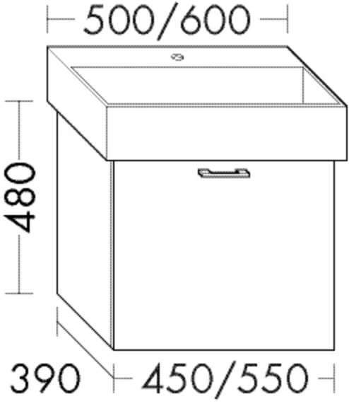 Waschtischunterschrank Sys30 von burgbad – 450 mm breit, 390 mm tief, 480 mm hoch, 1 Auszug, Villeroy & Boch Memento 2.0 4A2250
