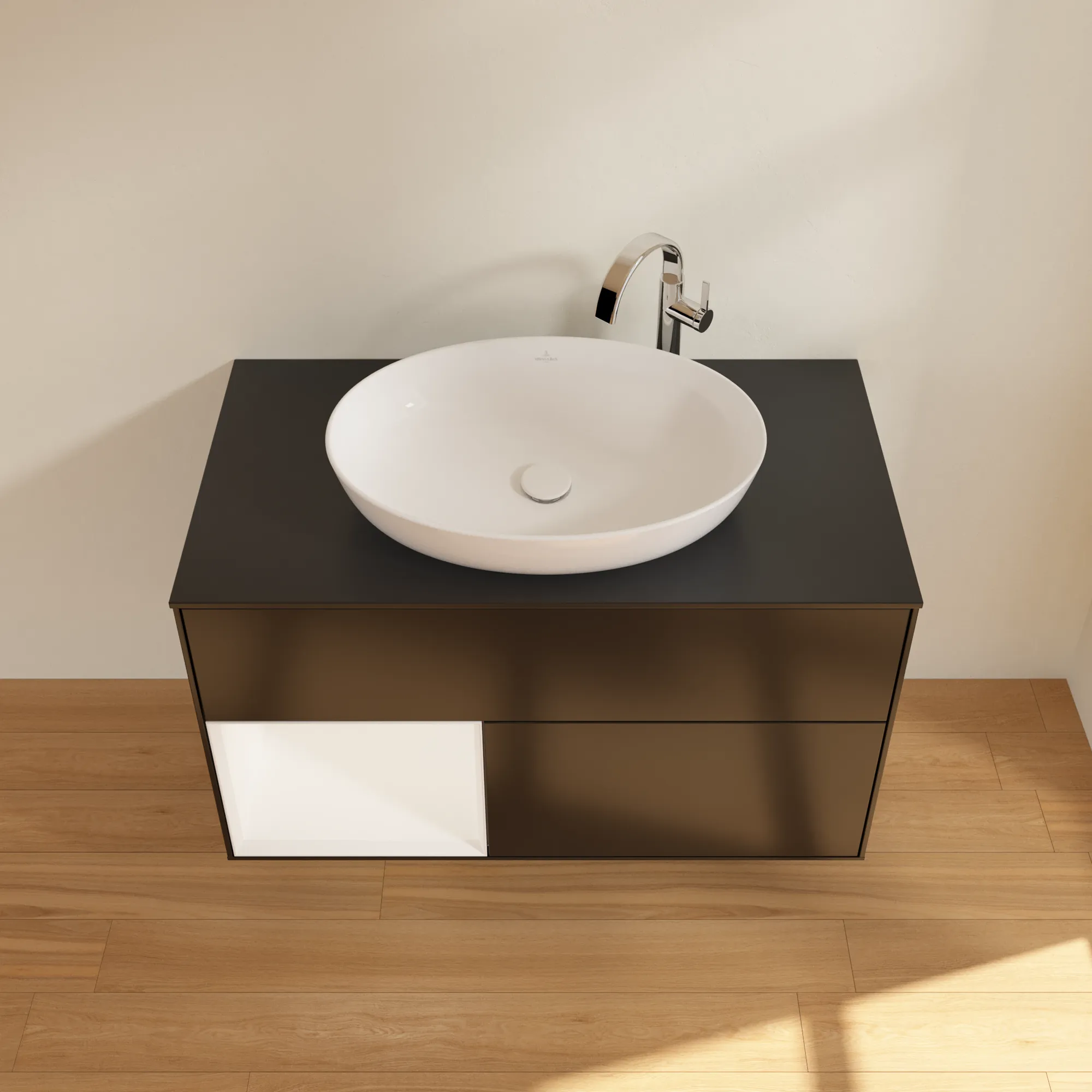 Villeroy & Boch Waschbeckenunterschrank Finion F89, 1000x603x501 mm, Black Matt Lacquer, mit Beleuchtung und Push-to-open Funktion