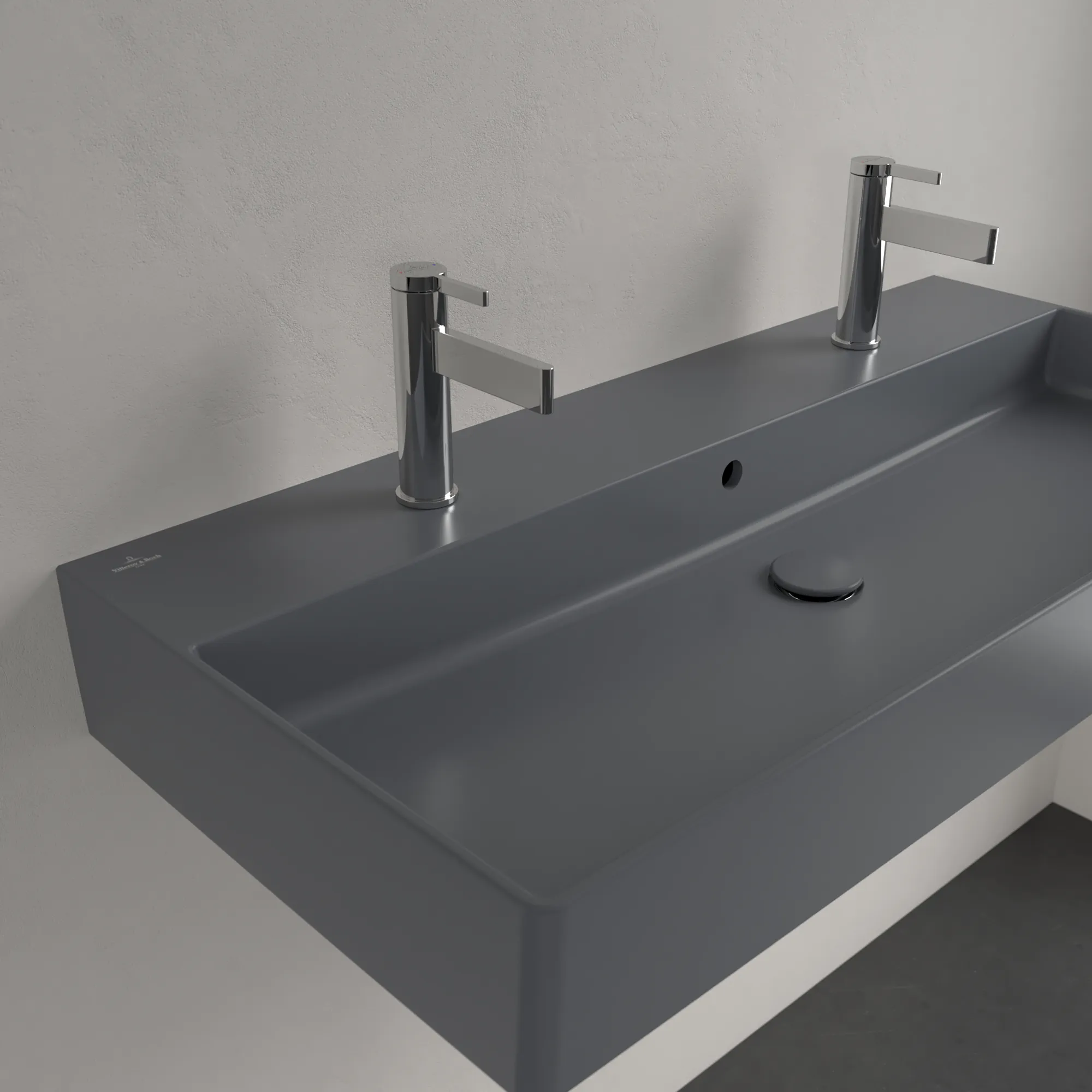 Villeroy & Boch Wandwaschtisch aus TitanCeram geschliffen „Memento 2.0“ 1000 × 470 × 135 mm, Hahnlochposition links und rechts, mit Hahnlochbohrung in Graphite