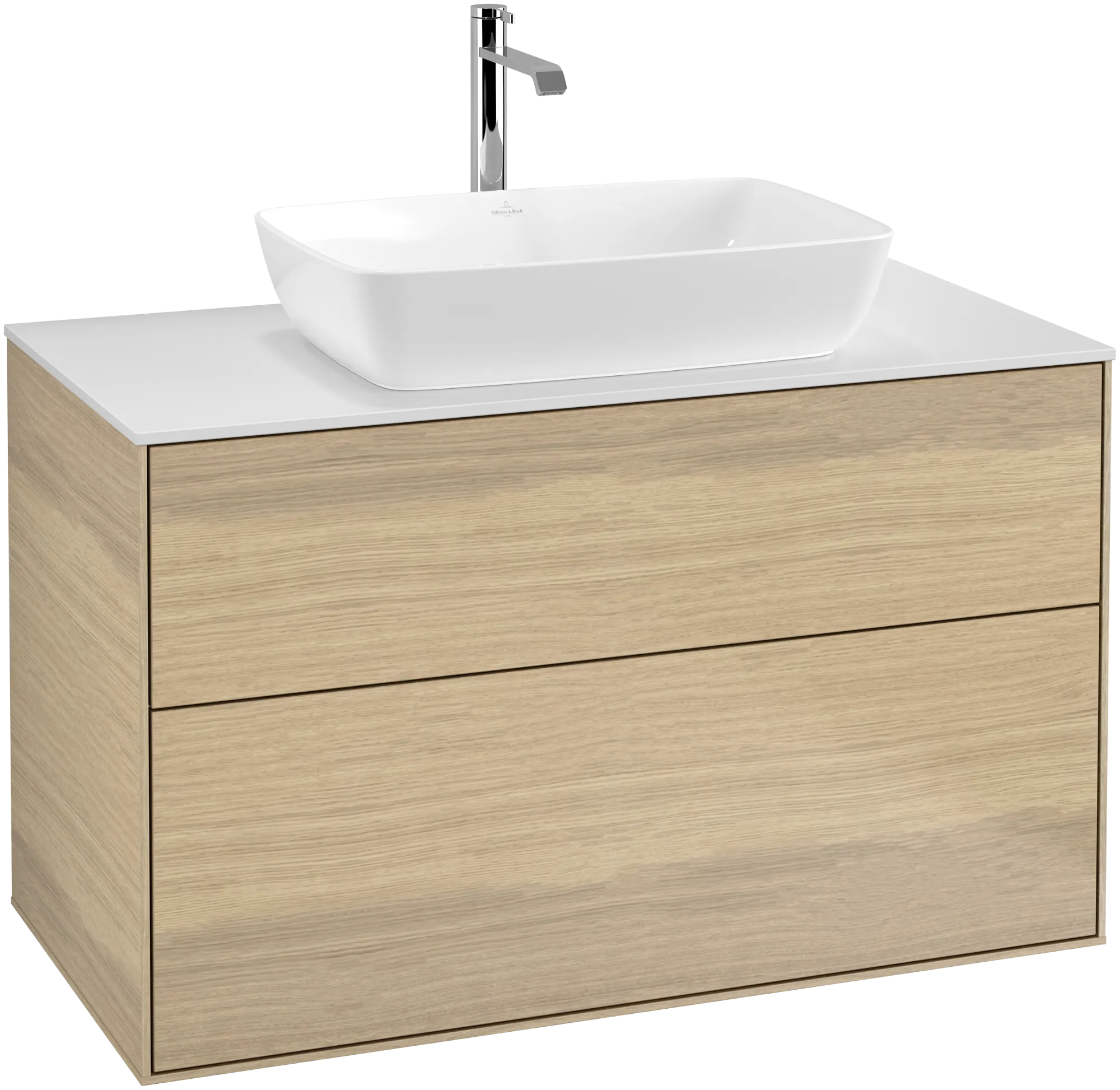 Villeroy & Boch Finion Waschbeckenunterschrank F76, 1000 x 603 x 501 mm, Oak Veneer / Glass White Matt