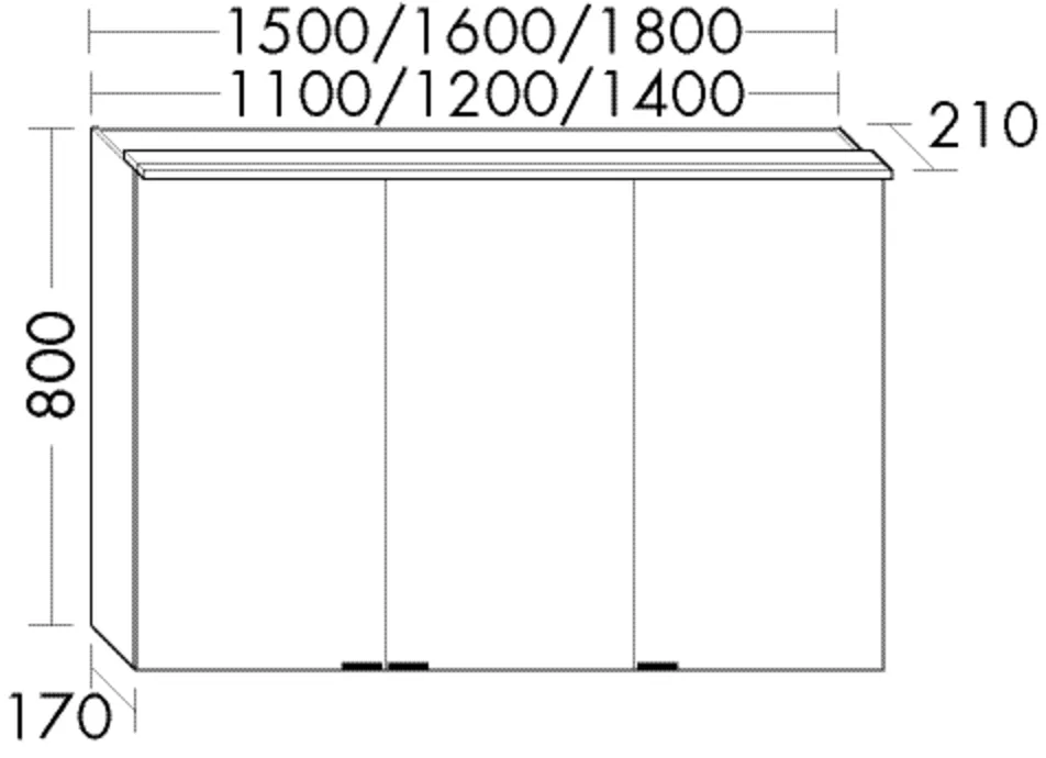 Spiegelschrank SPMX110 von burgbad - rc40System, 170 mm tief, 1100 mm breit, 800 mm hoch, beidseitig verspiegelt mit LED-Aufsatzleuchte