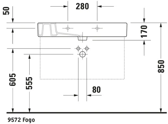 Wandwaschtisch „Vero“, mit Überlauf, Hahnlochposition mittig