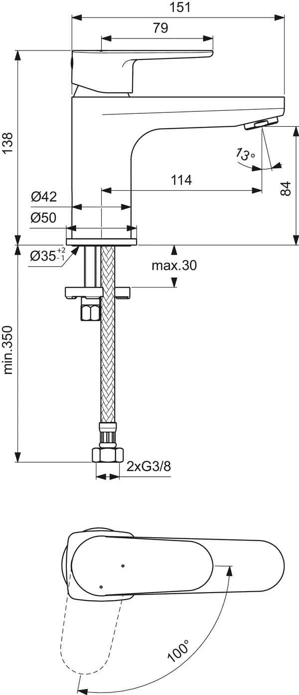 Ideal Standard Waschtischarmatur Cerafine O, H80, BlueStart, ohne Ablaufgarnitur, Ausladung 114mm, Chrom Ideal Standard Waschtischarmatur Cerafine O, H80, BlueStart, ohne Ablaufgarnitur, Ausladung 114mm, Chrom