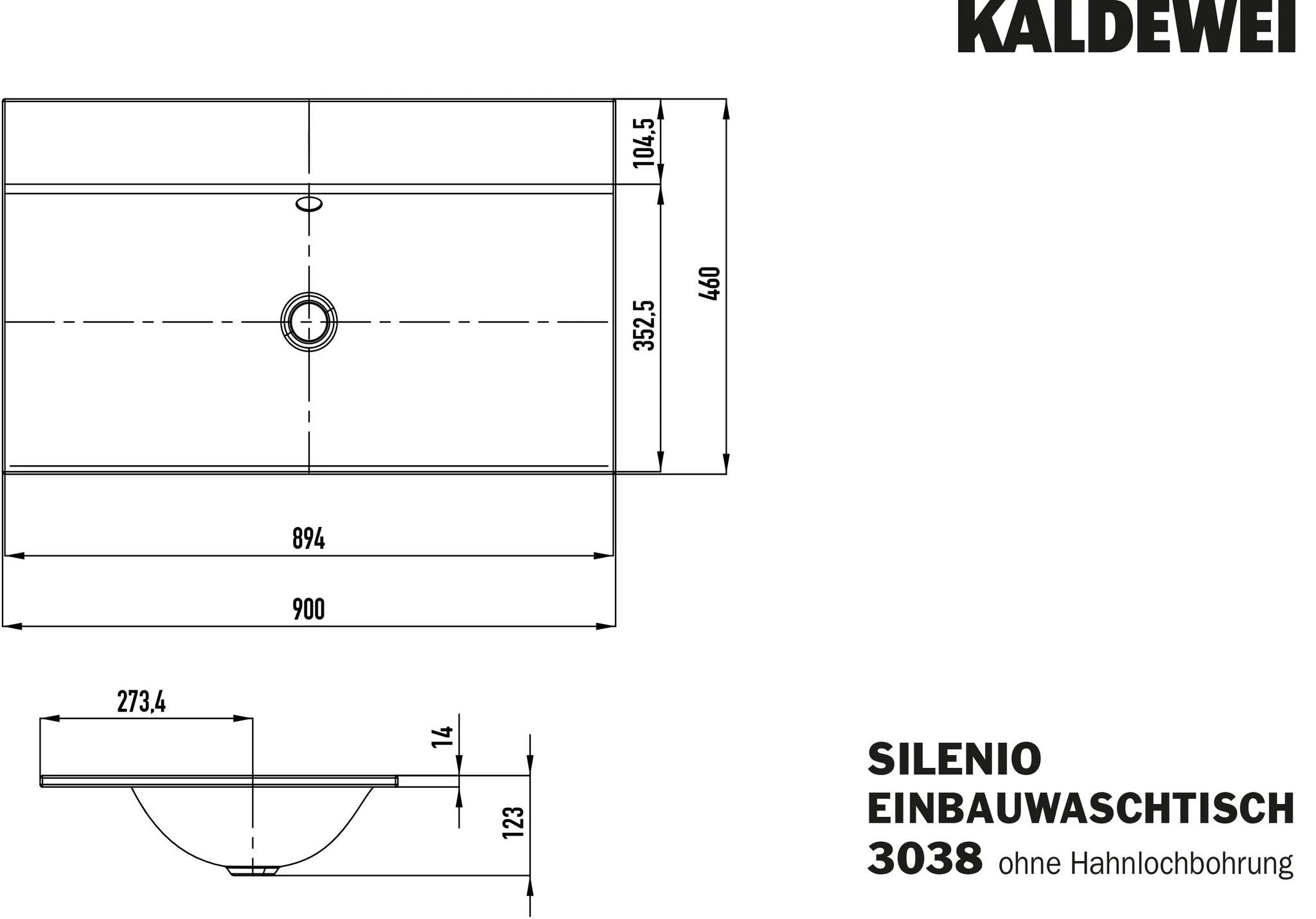 Einbauwaschtisch „Silenio“ 90 × 46 cm, ohne Hahnlochbohrung in schwarz matt, mit Perl-Effekt