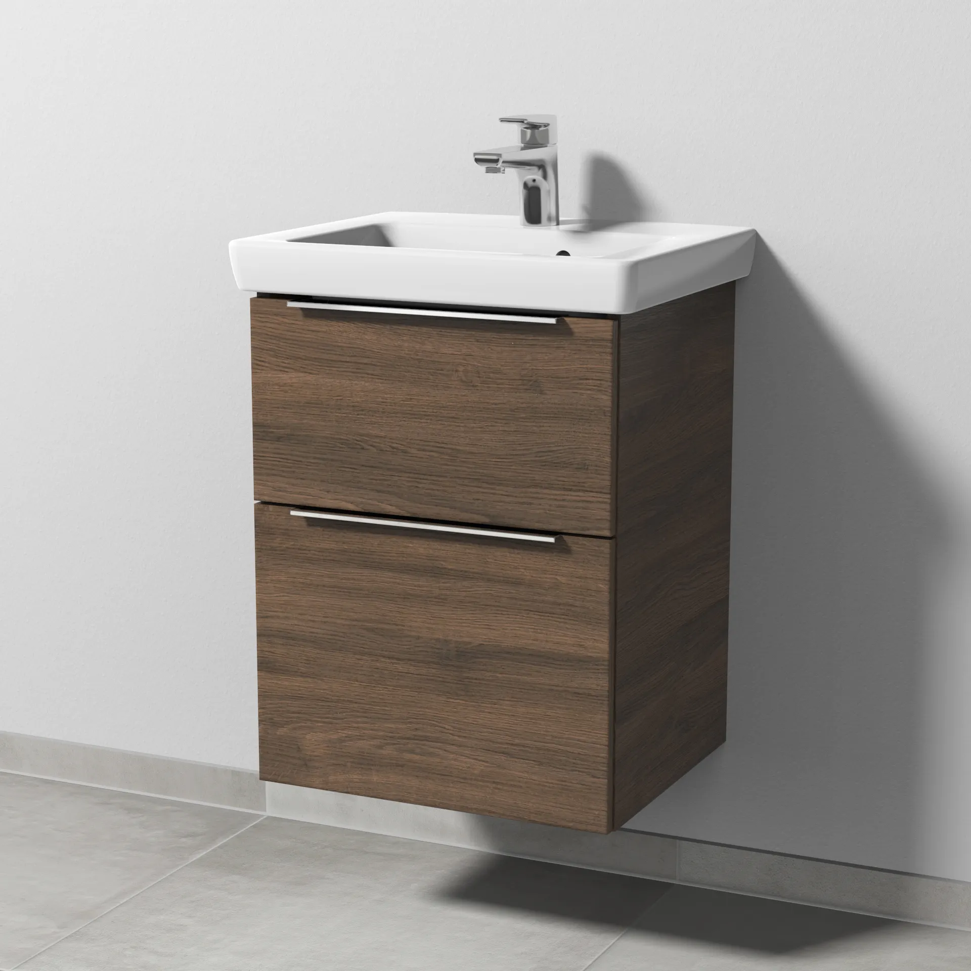 Sanipa Waschtischunterschrank „3way“ passend zu Keramik-Waschtische Subway 2.0 von Villeroy & Boch 450 × 593 × 387 mm in Eiche Arizona, Becken mittig