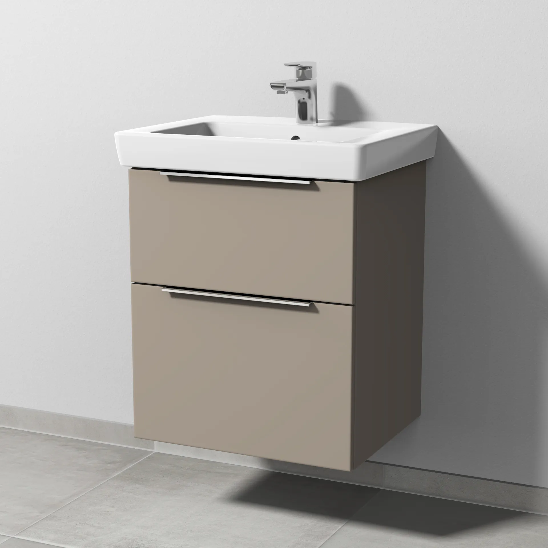 Sanipa Waschtischunterschrank „3way“ 500 × 593 × 417 mm in Sandgrau (matt), Becken mittig Sanipa Waschtischunterschrank „3way“ 500 × 593 × 417 mm in Sandgrau (matt), Becken mittig