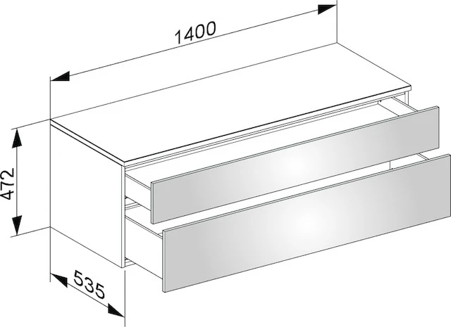 Edition 400 Sideboard wandhängend, 2 Auszüge 1400 x 472 x 535 mm weiß HG/Glas weiß