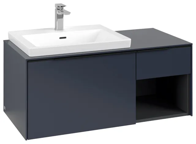 Villeroy & Boch Waschtischunterschrank mit Regalelement „Subway 3.0“ für Schrankwaschtisch 1001 × 423 × 516 mm Marine Blue, für Becken links Villeroy & Boch Waschtischunterschrank mit Regalelement „Subway 3.0“ für Schrankwaschtisch 1001 × 423 × 516 mm Marine Blue, für Becken links