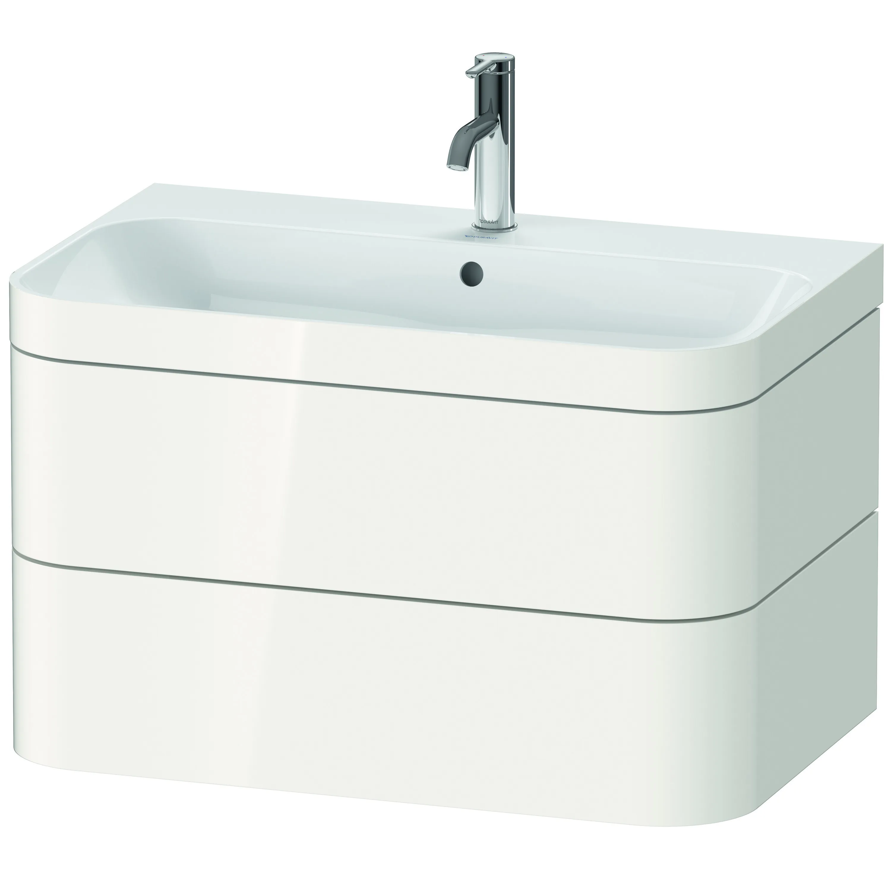 Duravit Waschtischunterschrank c-bonded Set wandhängend „Happy D.2 Plus“ 775 × 480 × 490 mm Weiß Hochglanz, mit Hahnlochbohrung Duravit Waschtischunterschrank c-bonded Set wandhängend „Happy D.2 Plus“ 775 × 480 × 490 mm Weiß Hochglanz, mit Hahnlochbohrung
