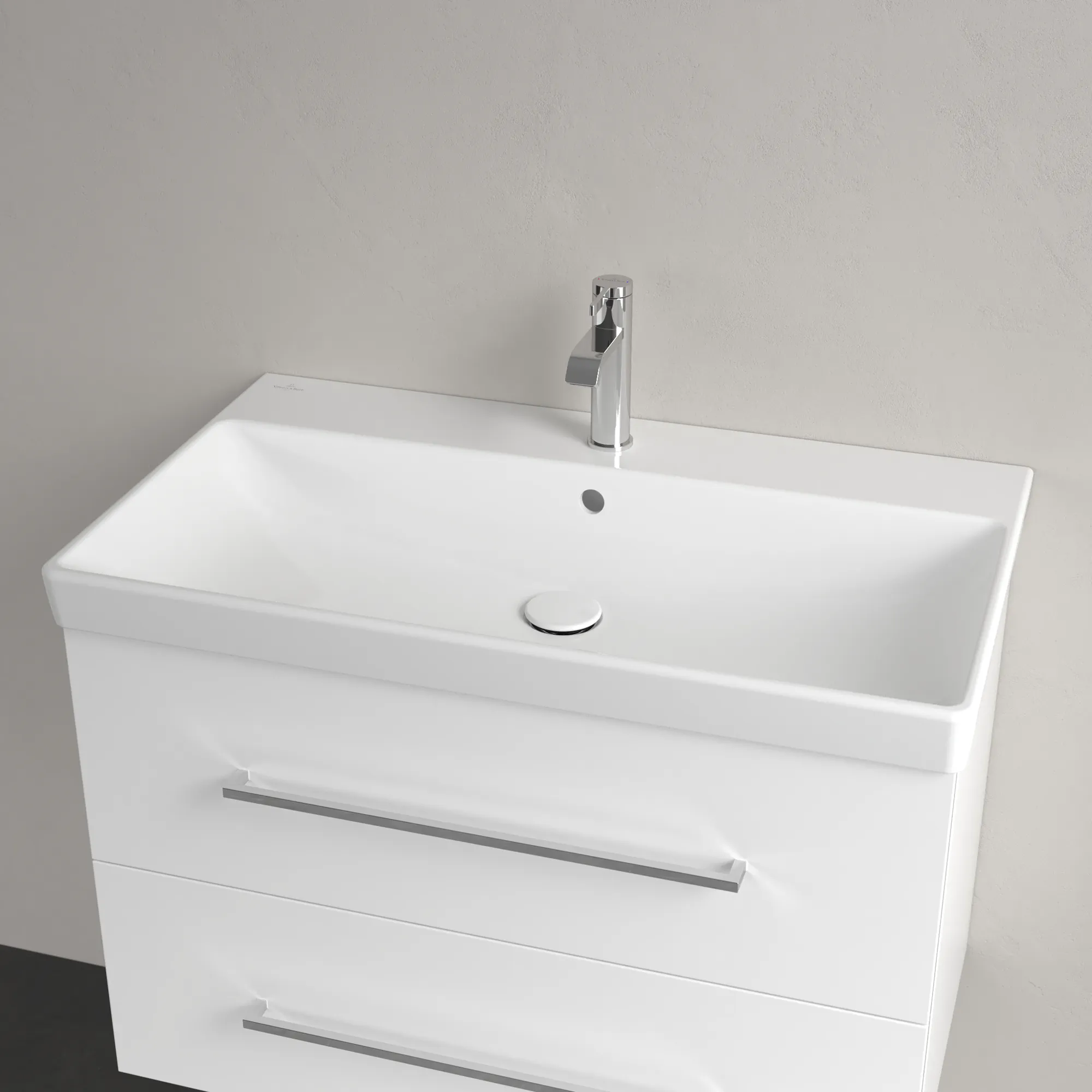 Villeroy & Boch Wandwaschtisch „Avento“ 800 × 470 × 165 mm, für Becken mittig, Hahnlochposition mittig, mit Hahnlochbohrung in Weiß Alpin