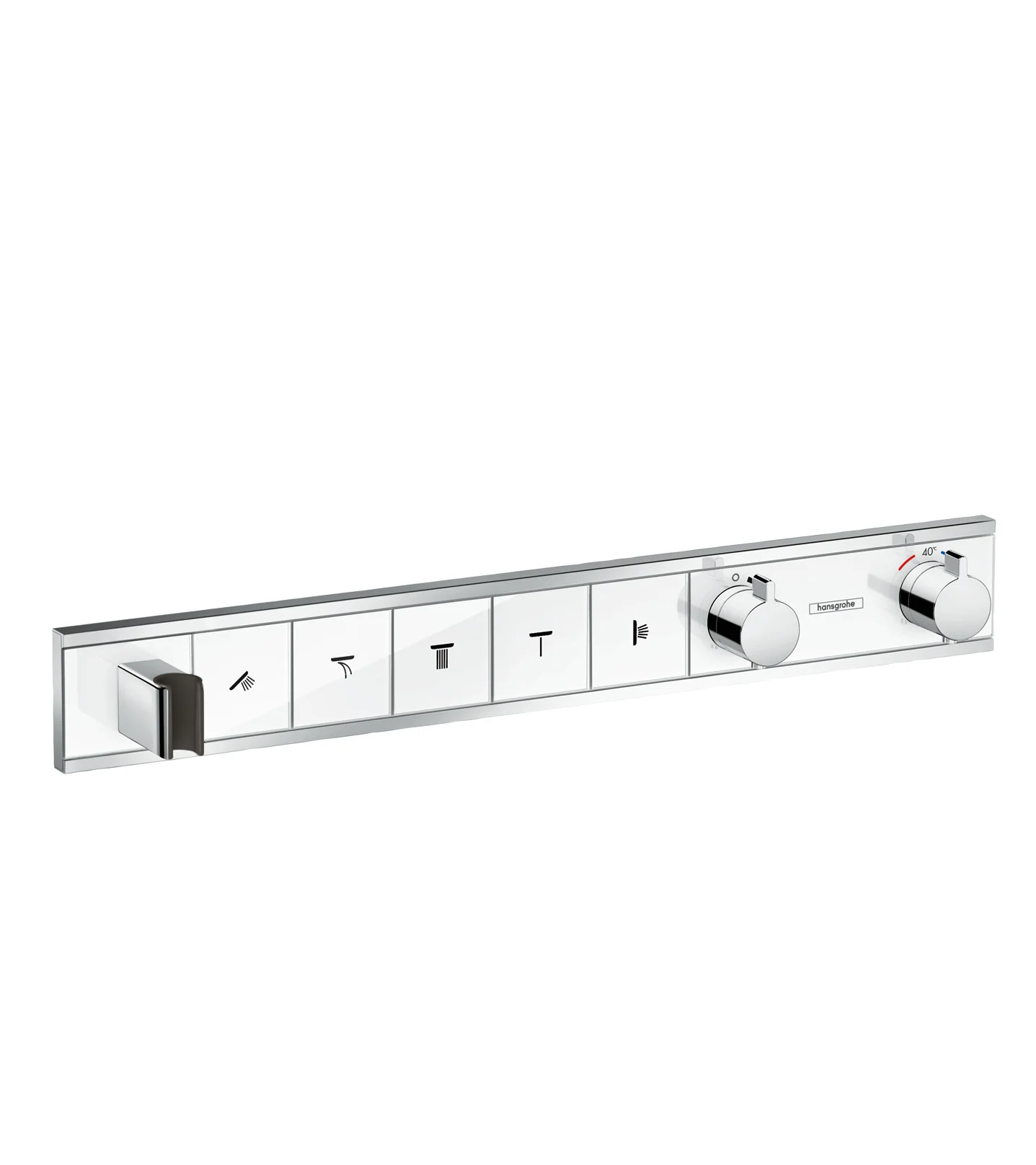 Hansgrohe RainSelect Thermostat Unterputz, 5 Verbraucher, weiß/chrom, mit integriertem Brausehalter und Tasten für Handbrause, Schwall, Rain groß, MonoRain, Seitenbrause