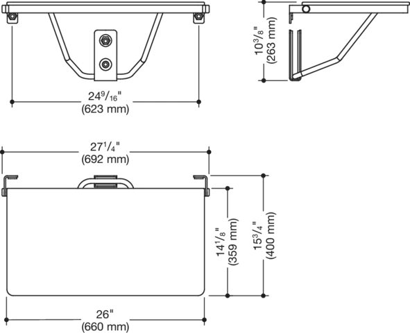 HEWI Duschklappsitz, rechteckig (USA), System 900, Edelstahl, 26 inch x 15 ¾ inch HEWI Duschklappsitz, rechteckig (USA), System 900, Edelstahl, 26 inch x 15 ¾ inch