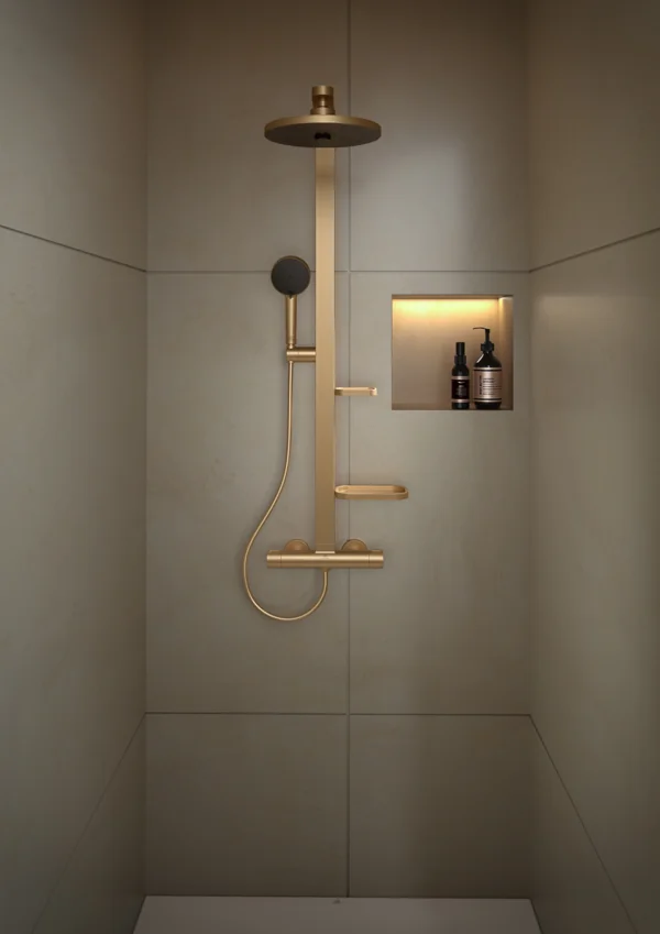 Ideal Standard Ceratherm Alu+ Duschsystem mit Brausethermostat, Bronze, Aufputz, 2 Strahlarten Hand- und Kopfbrause