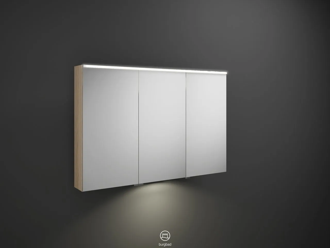 Spiegelschrank Eqio von burgbad - beidseitig verspiegelt, LED-Aufsatzleuchte 4250 K, 170 mm tief, 1200 mm breit, 800 mm hoch