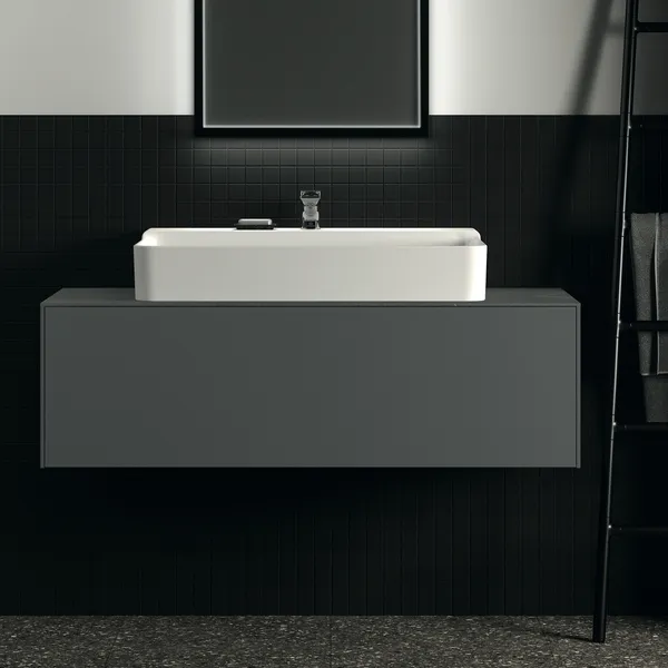 Waschtischplatte Conca, aus Keramik, 1202x505x6mm, Marmor Noir Desir